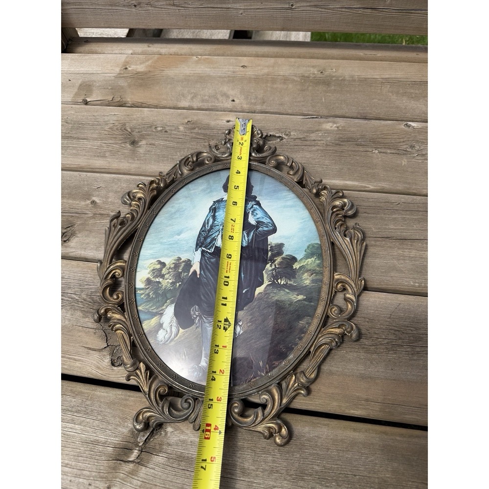 Vintage Italian Victorian Boy Portrait Wall Plaque Ornate Gold Frame 16" - Picture 4 of 10